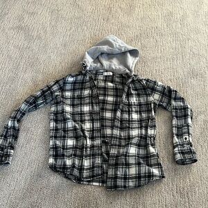 Old Navy Black and White Plaid Casual Button Down Shirt Hoodie